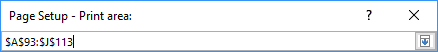Page Setup - Print area in Excel 2016