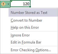Green triangles in Excel 2016