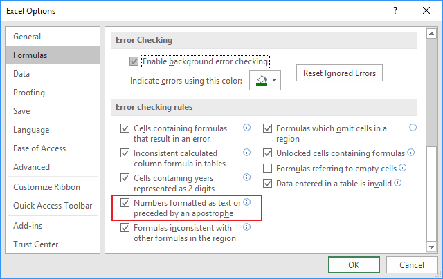 Error checking rules in Excel 2016 Error checking rules in Excel 2016