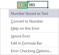 Green triangles in Excel 365