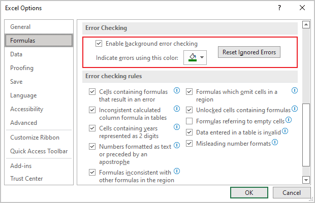 Error checking in Excel 365