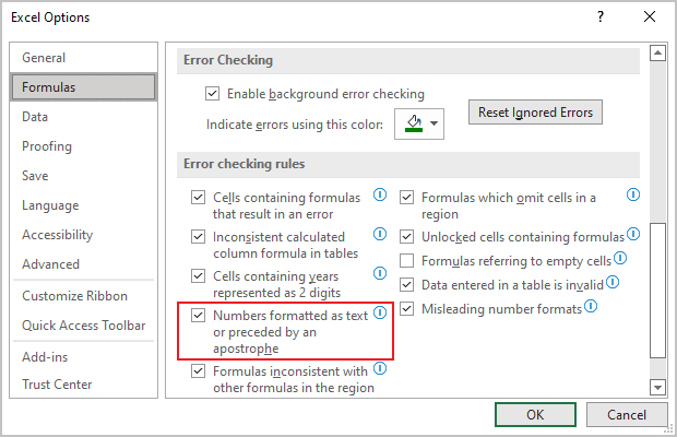 Error checking rules in Excel 365
