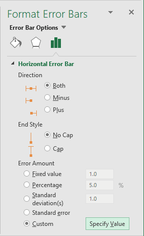 More Error Bars Options in Excel 2016 More Error Bars Options in Excel 2016