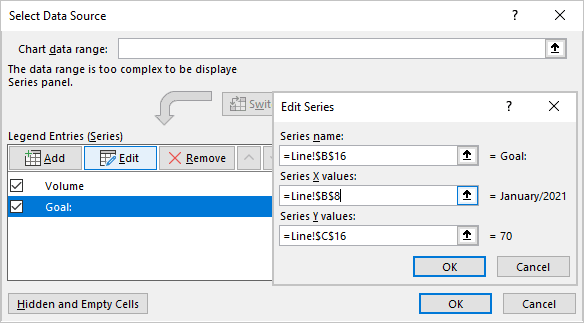 Series X values in Excel 365