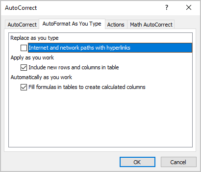 Internet and network paths with hyperlinks in Excel 365