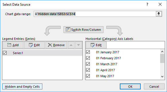 Select Data Source in Excel 2016