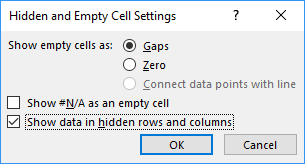 Hidden and Empty Cell Settings in Excel 2016