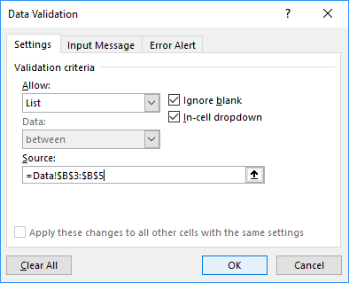 Data Validation in Excel 2016