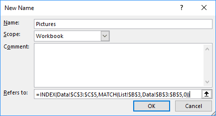 New Name dialog box in Excel 2016