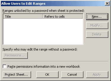 Allow Users to Edit Ranges Excel 2003