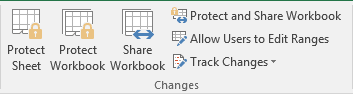 Changes group in Excel 2016 Changes group in Excel 2016