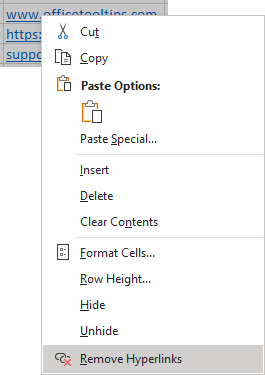 Remove hyperlinks in Excel 365