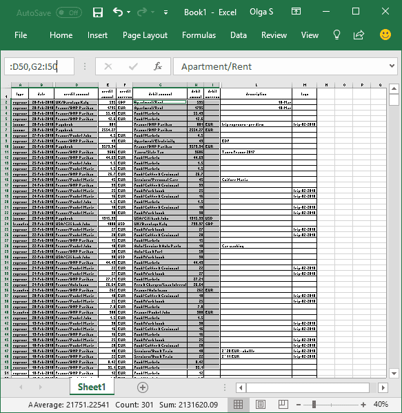 Select free form data ranges in Excel 2016