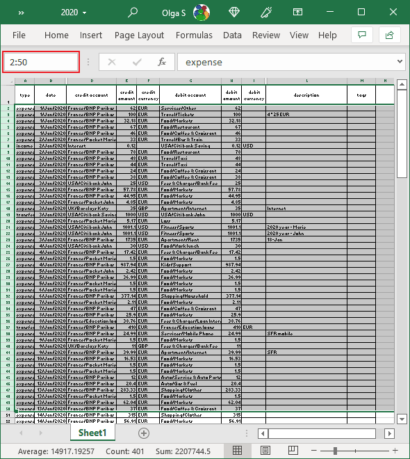 Select rows in Excel 365