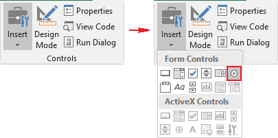 Controls, Option button in Excel 2016