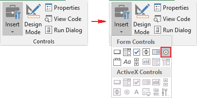 Controls, Option button in Excel 2016 Controls, Option button in Excel 2016