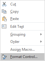 Format Control in Excel 2016