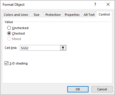 Format Control Option button in Excel 365