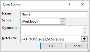 New Name dialog box in Excel 365