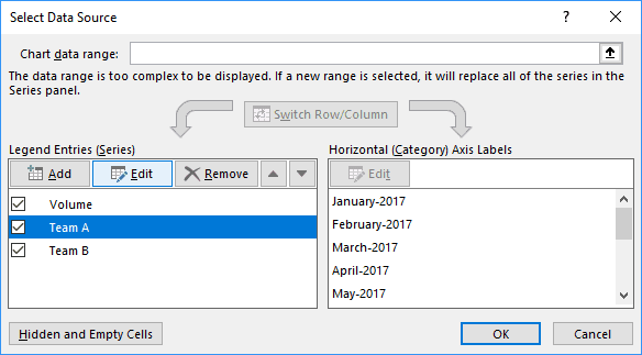 Select Data Source in Excel 2016