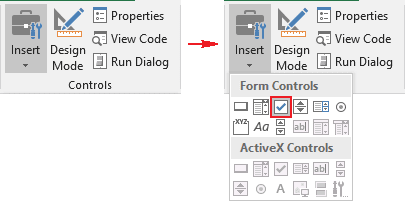 Controls, Check box in Excel 2016