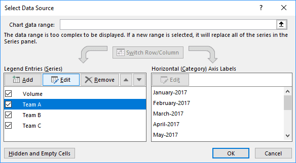 Select Data Source in Excel 2016