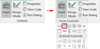 Controls, Combo box in Excel 2016