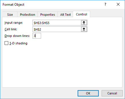 Format Control Combo box in Excel 2016 Format Control Combo box in Excel 2016