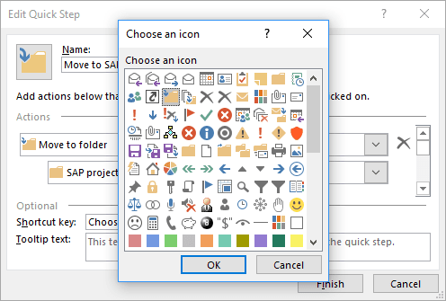 Change an icon in Edit Quick Step dialog box Outlook 2016