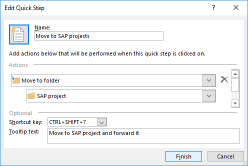 Tooltip text in Edit Quick Step dialog box Outlook 2016
