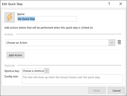 Edit Quick Step dialog box in Outlook 365