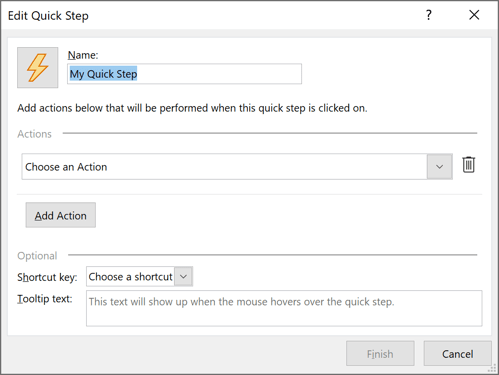 Edit Quick Step dialog box in Outlook for Microsoft 365 Edit Quick Step dialog box in Outlook 365