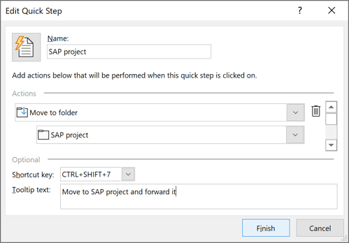 Tooltip text in Edit Quick Step dialog box Outlook 365