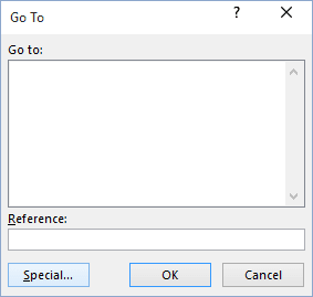 Go To in Excel 2016