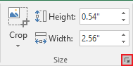 Size in Excel 2016