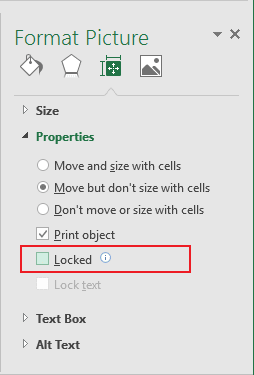 Properties in Excel 2016