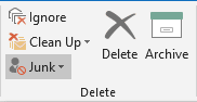 Junk in the Delete group Outlook 2016