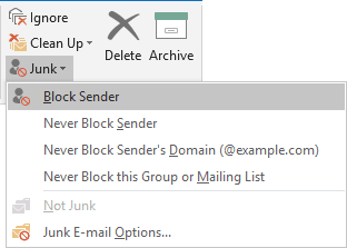 Junk drop-down list in Outlook 2016