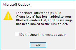 Message in Outlook 2016