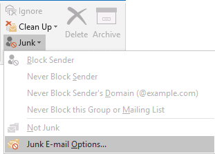 Junk E-mail Options in Outlook 2016 Junk E-mail Options in Outlook 2016