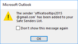 Message in Outlook 2016