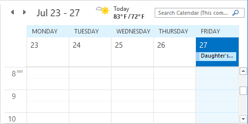 Calendar Event in Outlook 2016