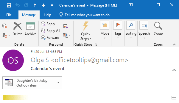 Calendar Event as attachment in Outlook 2016