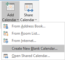 Create New Blank Calendar in Outlook 2016