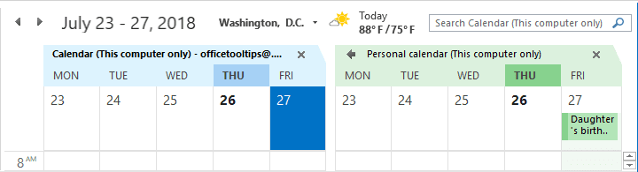Calendar Side-by-Side view in Outlook 2016 Calendar Side-by-Side view in Outlook 2016