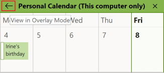 Calendar View in Overlay Mode Outlook 365
