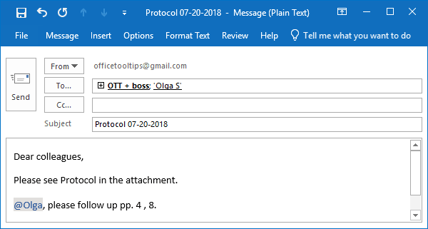 @mentions are added to the field To in Outlook for Microsoft 365 @mentions are added to the field To in Outlook 365