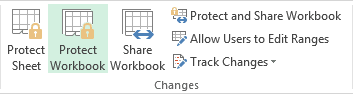 Protect Workbook button in Excel 2013