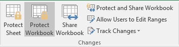 Protect Workbook button in Excel 2016