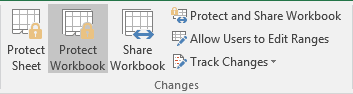 Protect Workbook button in Excel 2016 Protect Workbook button in Excel 2016